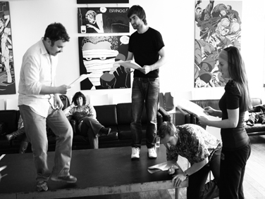 From left. Bill Addison as Tim, Tina Finch the Producer, Colin Little as Dave, Allan Scott-Douglas as John, Ruth Tapp as Fiona